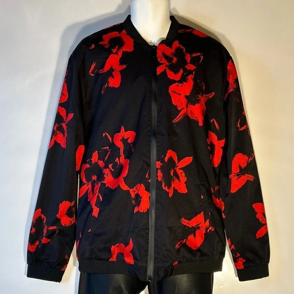 H.L.Cool Man Bomber jacket Black Abstract print Utility Waterproof Retro Y2K